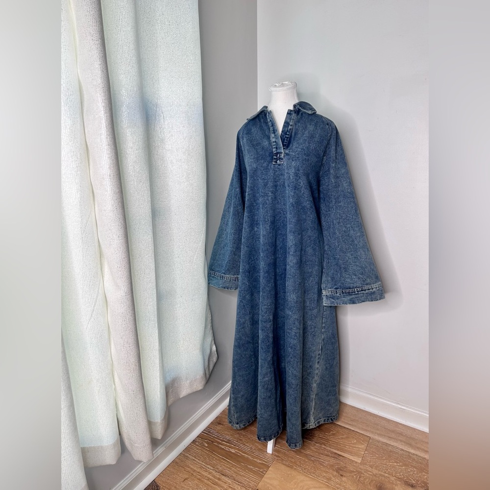 Denim Maxi Dress Abaya modest dress Muslim Abaya Dress,very heavy denim material
